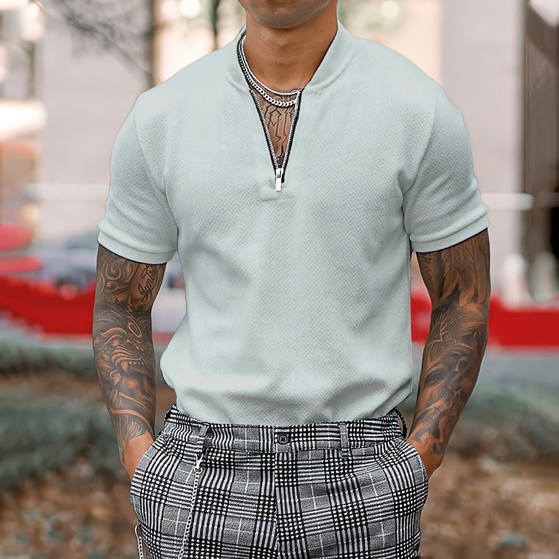 New summer polo shirt with lapel, short sleeved T-shirt, men's casual tight fitting top_voghion.com