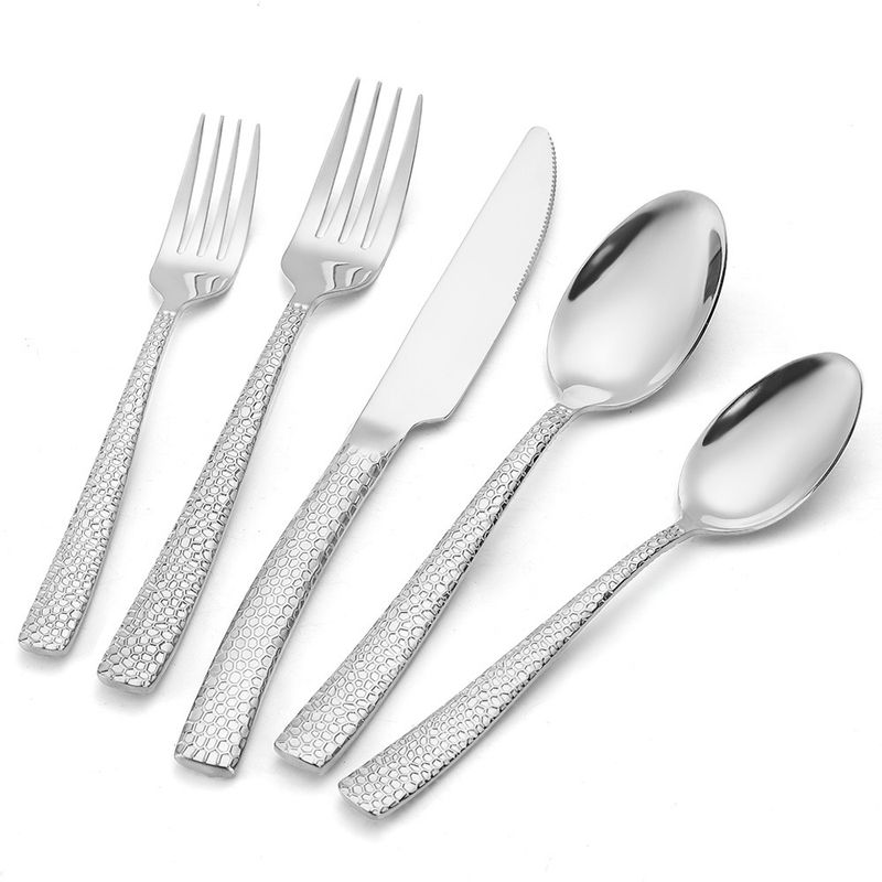 430 tyk hamret rustfrit stål kniv, gaffel og ske 5/20 dele sæt til hjemmekøkken dessert servicesæt_voghion.com
