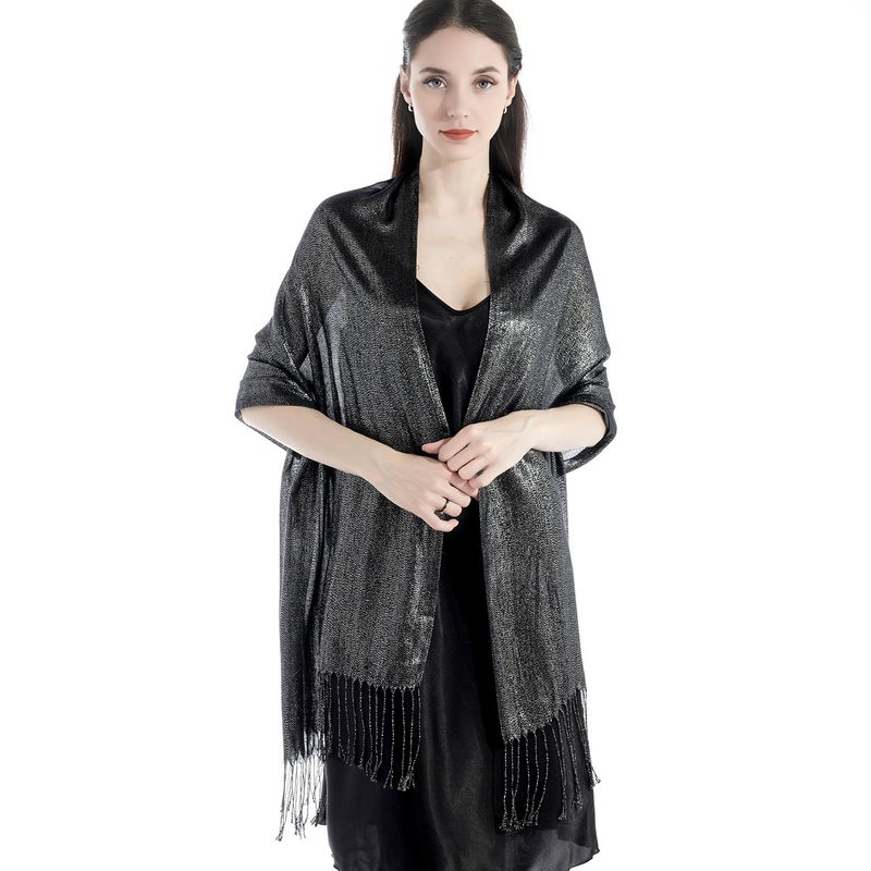 New European And American Women's Shawl Autumn Summer Women's Tassel Silver Silk Ball Banquet Scarf_voghion.com