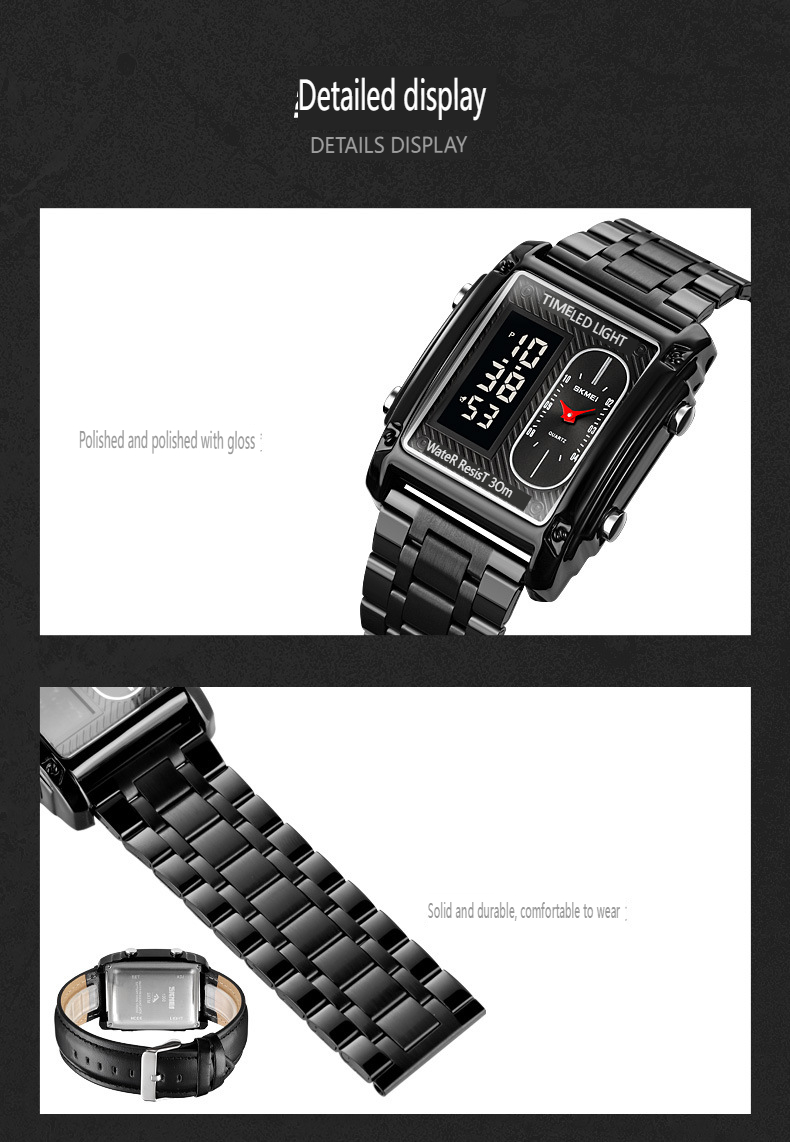 Time skönhet Skmei modetrend multifunktionell fyrkantig herrstålbälte elektronisk klocka gränsöverskridande bästsäljande affärsklocka_voghion.com