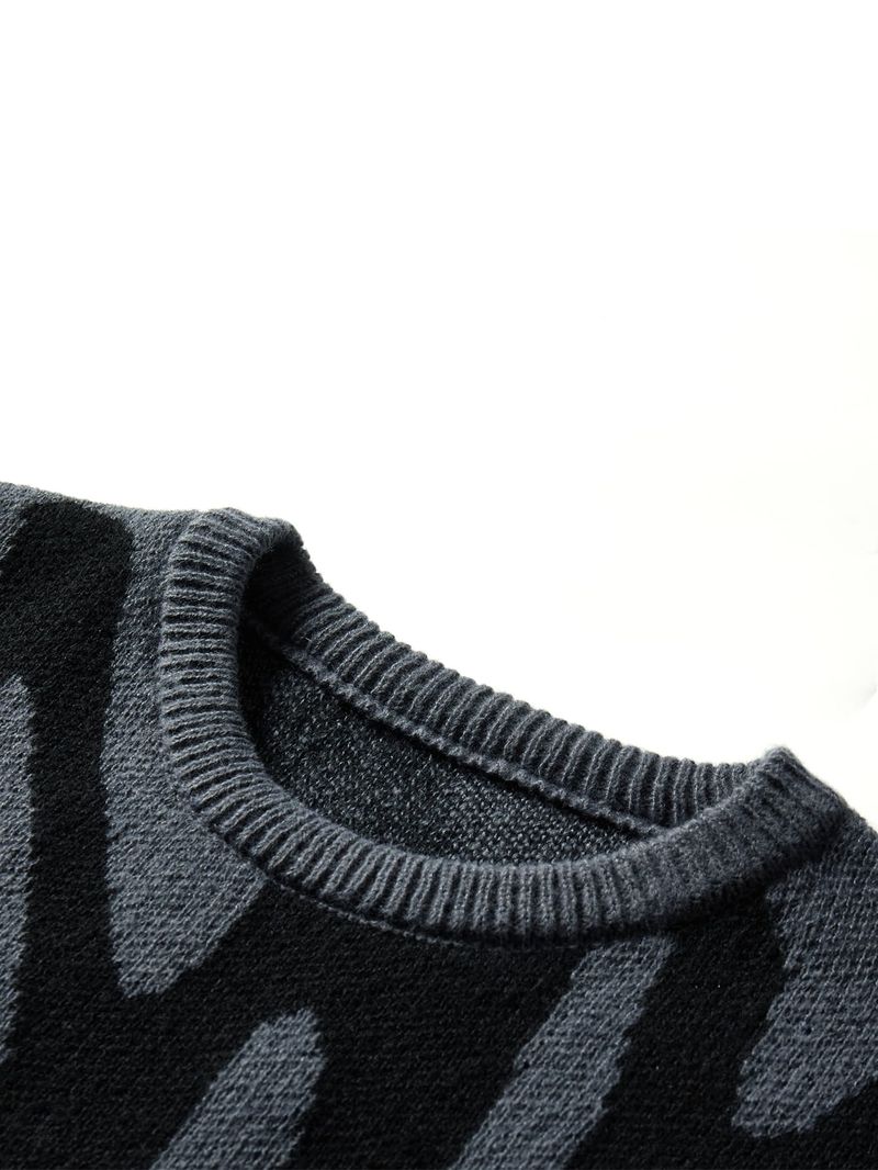 Neue beliebte Herbst Winter Unregelmäßige Jacquard Muster Pullover Pullover Lässig Rundhals Ausschnitt Kontrast Farbe Gestrickt Herren Pullover_voghion.com