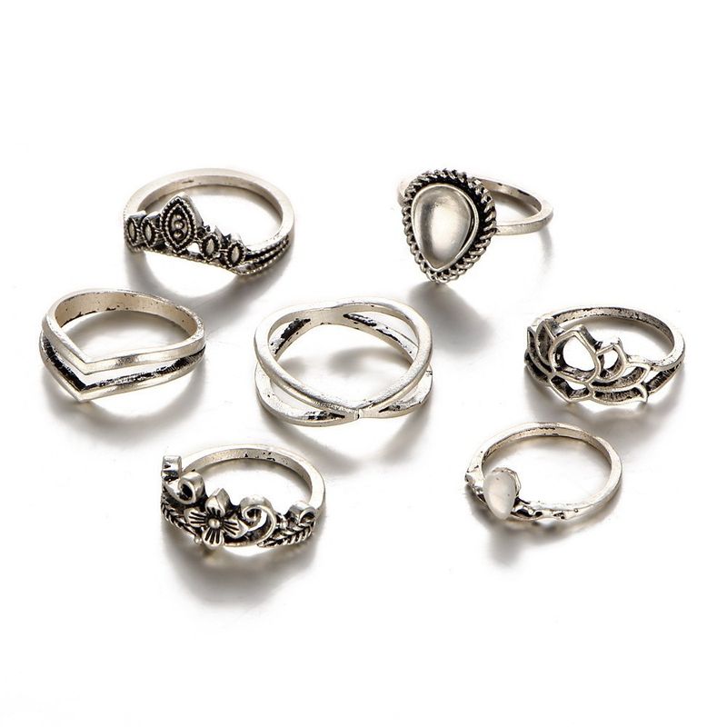 New Hollow Flower Geometry 7-piece Set Of Ring Accessories_voghion.com