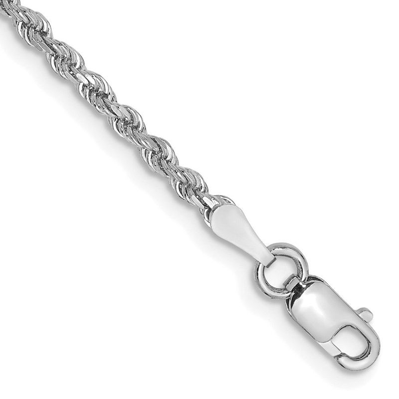 14K White Gold 9 Inch 2mm Diamond-cut Rope With Lobster Clasp Anklet_voghion.com
