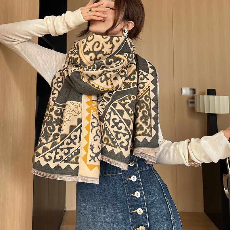 Sciarpa in cashmere imitazione moda pony temperamento donna per donna inverno stampa fronte-retro scialle ispessito resistente al freddo e abbigliamento esterno sciarpa_voghion.com