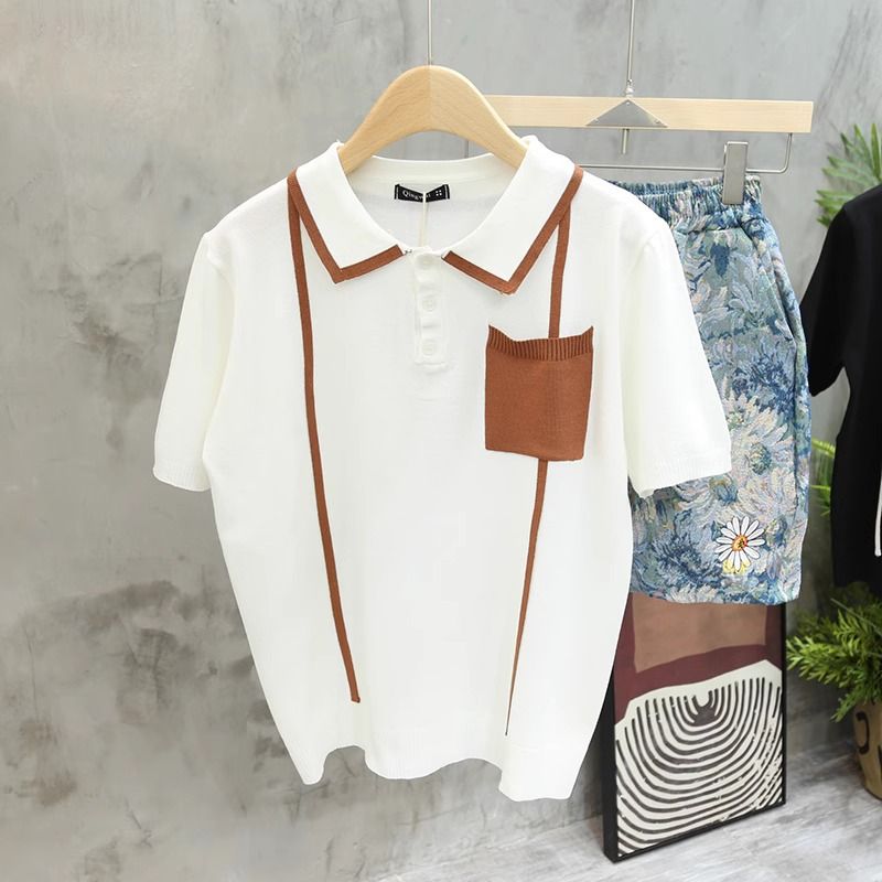Herrenbekleidung Leichtes, luxuriöses, farblich passendes, hochklassiges Retro-Poloshirt mit kurzen Ärmeln und Tasche für den Sommer, dünnes, schmales, gestreiftes T-Shirt mit halblangen Ärmeln_voghion.com