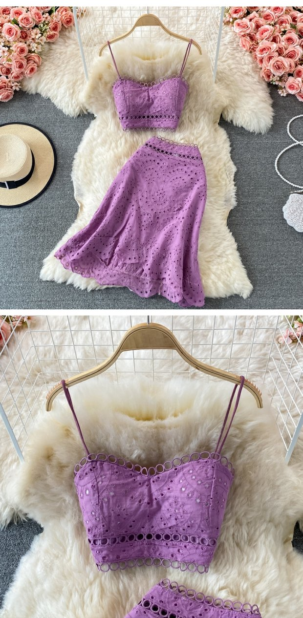 Women's Backless Short Tube Top Camisole Top Two-piece Suit 1 Waist Ruffle Skirt_voghion.com