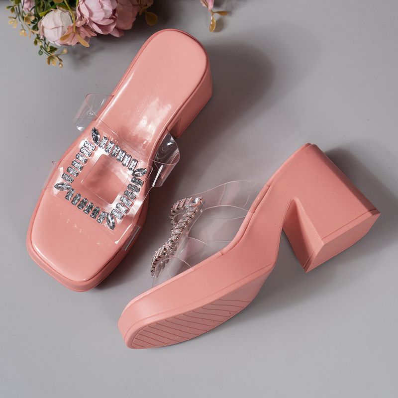 2024 Foreign Trade Spring And Sum Square Head Rhinestone Thick Heel High Heel Large Size Flip Flops European And American Large Size Sandals Wholesale_voghion.com