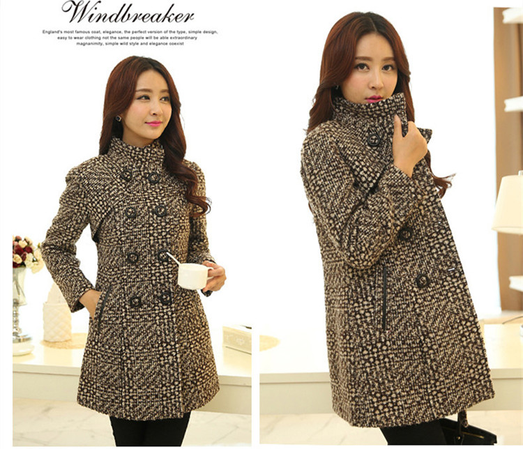 Nuevo abrigo de mezcla de lana para mujer, moda Otoño 2022, elegante abrigo de lana de Tweed largo ajustado a cuadros con cuello alto para madre_voghion.com