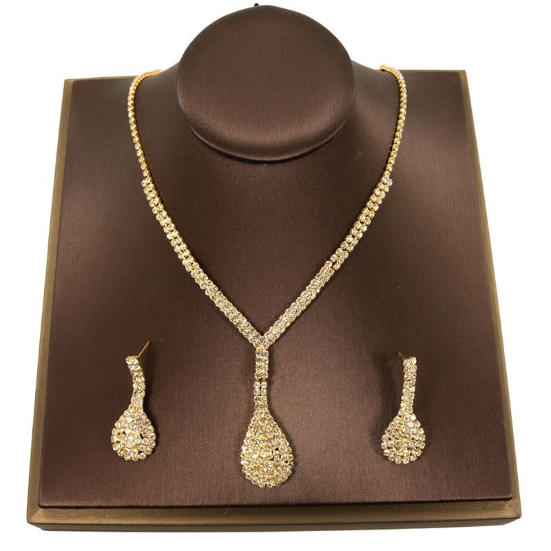 2021 scintillante diamante elegante gioielli da sposa matrimonio romantico goccia d'acqua collana orecchini set per le donne_voghion.com