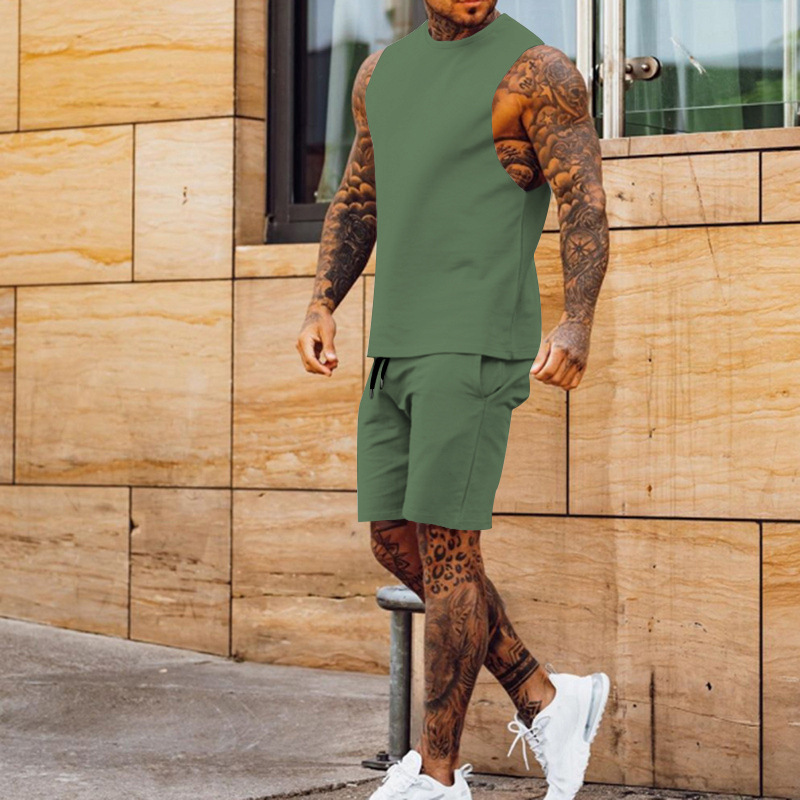 Cross-border European And American New Summer Sleeveless Sports Suit Men's Breathable Thin Round Neck Solid Color Vest_voghion.com