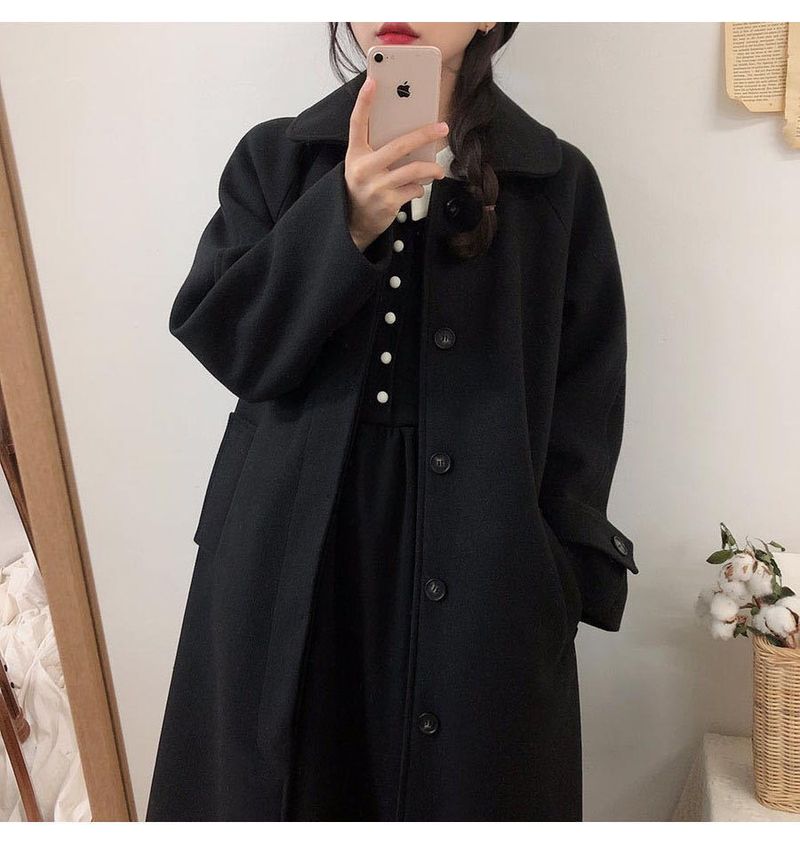 Cappotto di lana da donna stile Hepburn autunno e inverno 2023 nuovo stile coreano di alta qualità cappotto di lana nero ispessito_voghion.com