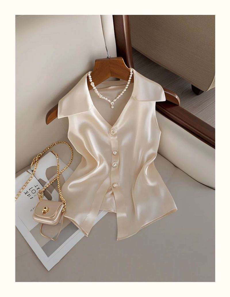 Women's Clothing High End Chic Blouse Design Sense Mature Niche Unique Beautiful Champagne Chiffon Top_voghion.com