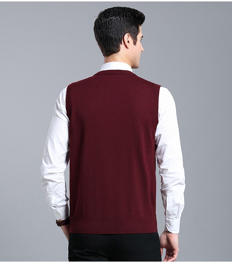Herren-Strickjacke aus Wollmischung mit V-Ausschnitt, Cardigan-Pullover, Colorblock, lässig, ärmellos, für alle Matches_voghion.com