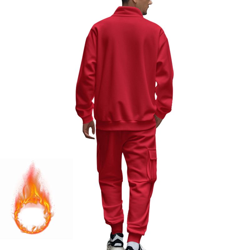 Fleecegefüttertes Sweatshirt-Set mit Viertelreißverschluss für Herren – Slim Fit Thermo-Jogging-Outfit für Herbst und Winter_voghion.com