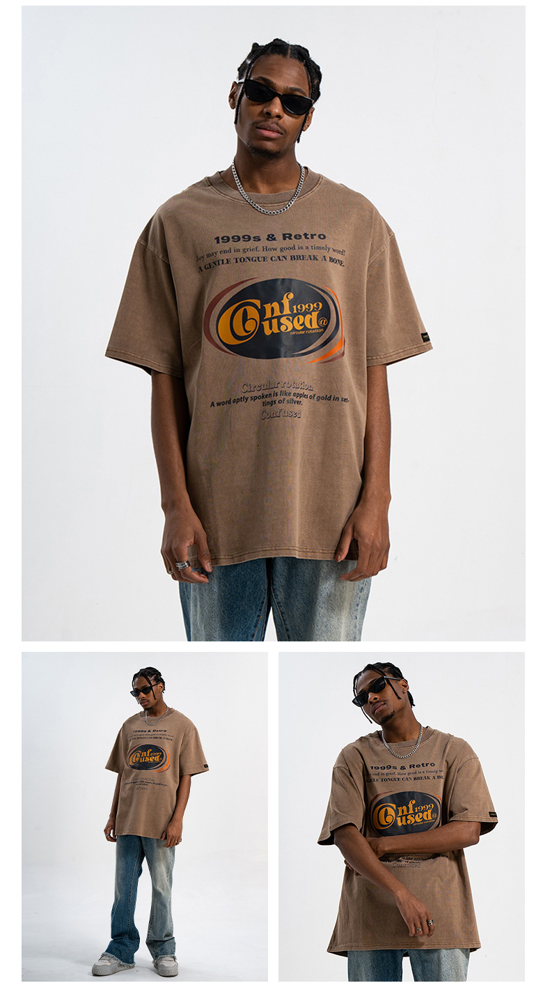 Herren-Retro-Shirt mit schlichtem Totem-Print, trendiges Marken-Hip-Hop-Retro-Kurzarm-Street-Loose-T-Shirt_voghion.com