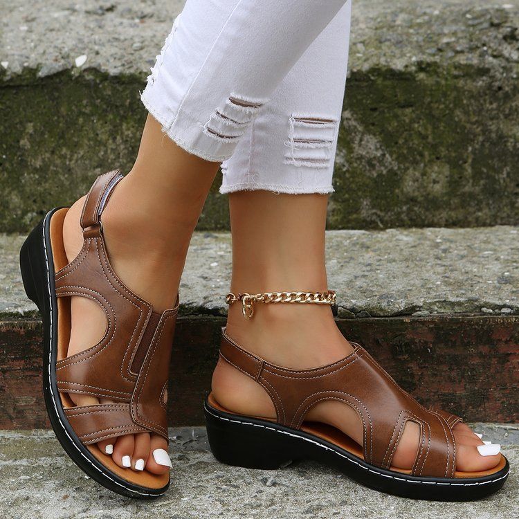 new style sandals for women with Velcro stitching, hollow thick soles, large size open toe casual sandals for women_voghion.com