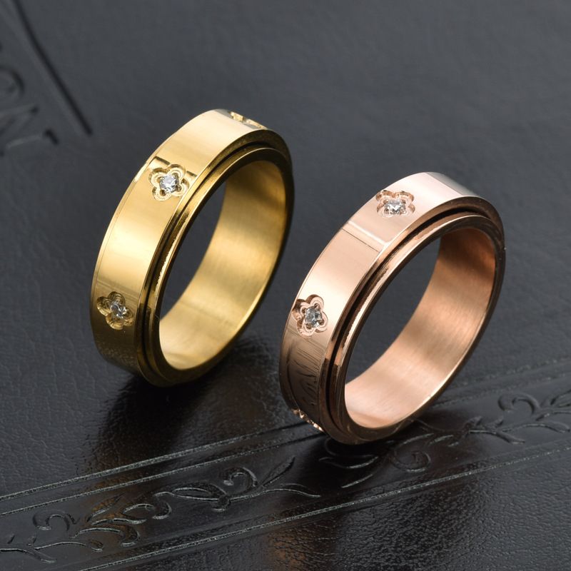 Damenschmuck Titanstahl Schlichter drehbarer vierblättriger Kleeblattring Ins Kleiner Duftstil Goldschmuck_voghion.com