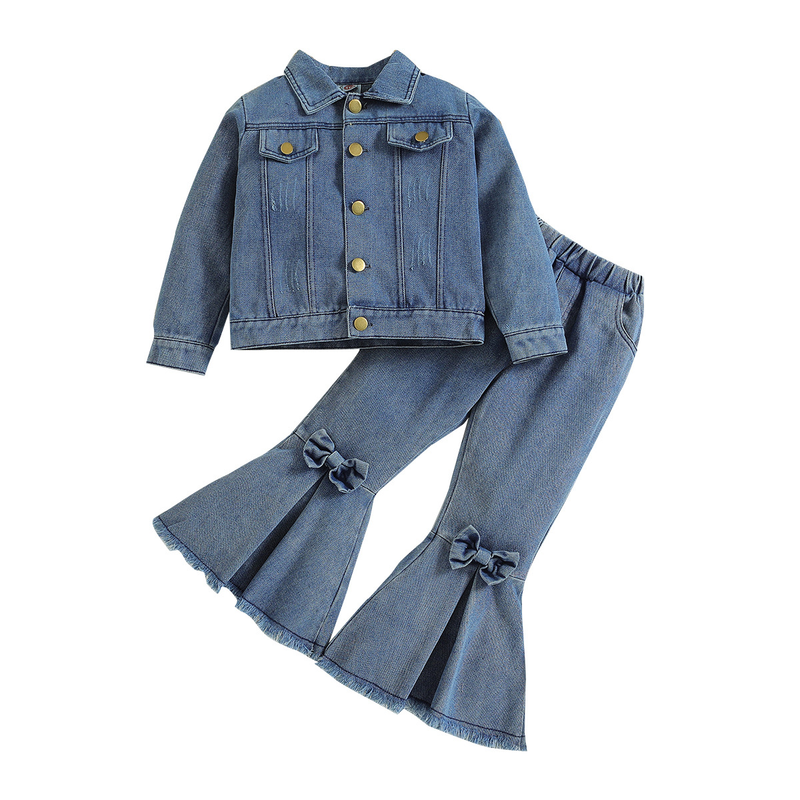 Children's Clothing New Girls' Denim Suits Fashionable Long Sleeved Jackets And Flared Pants_voghion.com