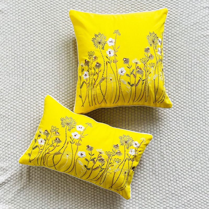 Housse de coussin de canapé en coton brodé à fleurs colorées de style pastoral nordique, vente en gros, directe d'usine_voghion.com