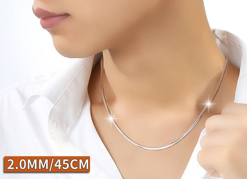Collier tendance plaqué platine pour homme et femme, chaîne serpent en argent sterling 925_voghion.com