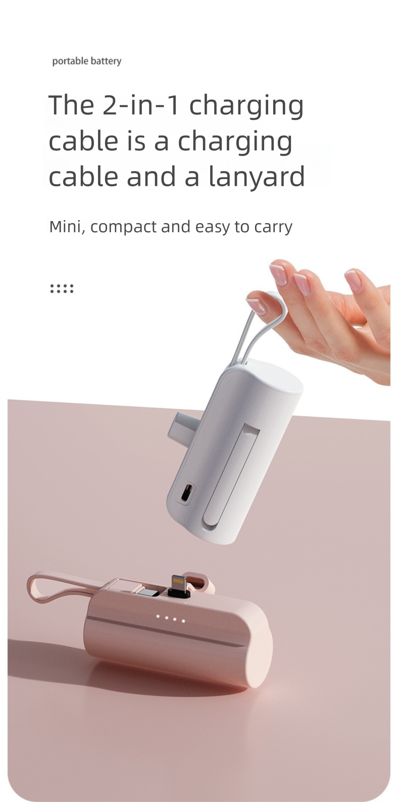 Mini 5000mAh Tasche Kapsel Bank Mit Gebaut-in Kabel Tragbare Geschenk Mobile Power KC Zertifizierung_voghion.com