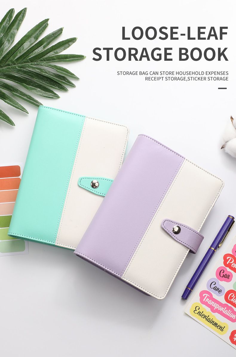 Pasta A6 de couro sintético premium com bolso com zíper - Caderno recarregável na cor Macaron para orçamento, registro em diário e anotações_voghion.com