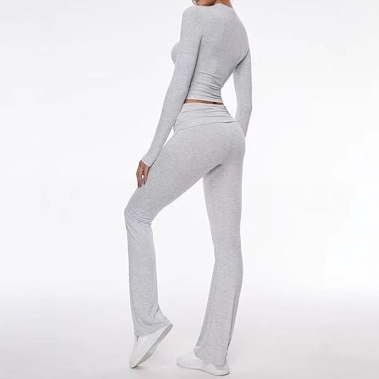 AYJ24T001 Ropa de mujer Otoño e Invierno 2023 Nuevo conjunto de dos piezas de pantalones largos de manga de color liso_voghion.com