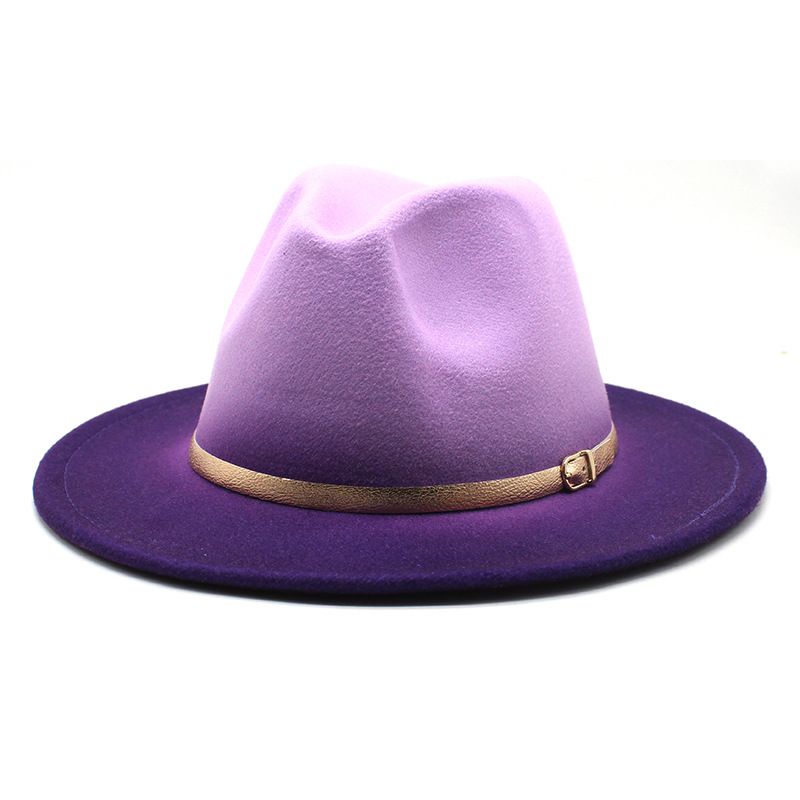 New men and women's new spray painted gradient color woolen jazz British style large brimmed top hat_voghion.com