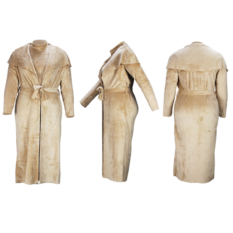 Women's clothing temperament dress and coat two-piece fashion loose long cardigan velvet suit_voghion.com