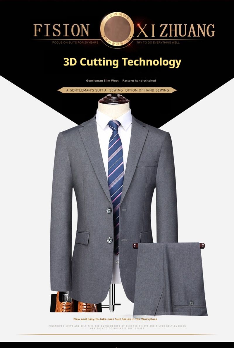 Solid color light business set for men's autumn new youth slim fit two button suit pants_voghion.com