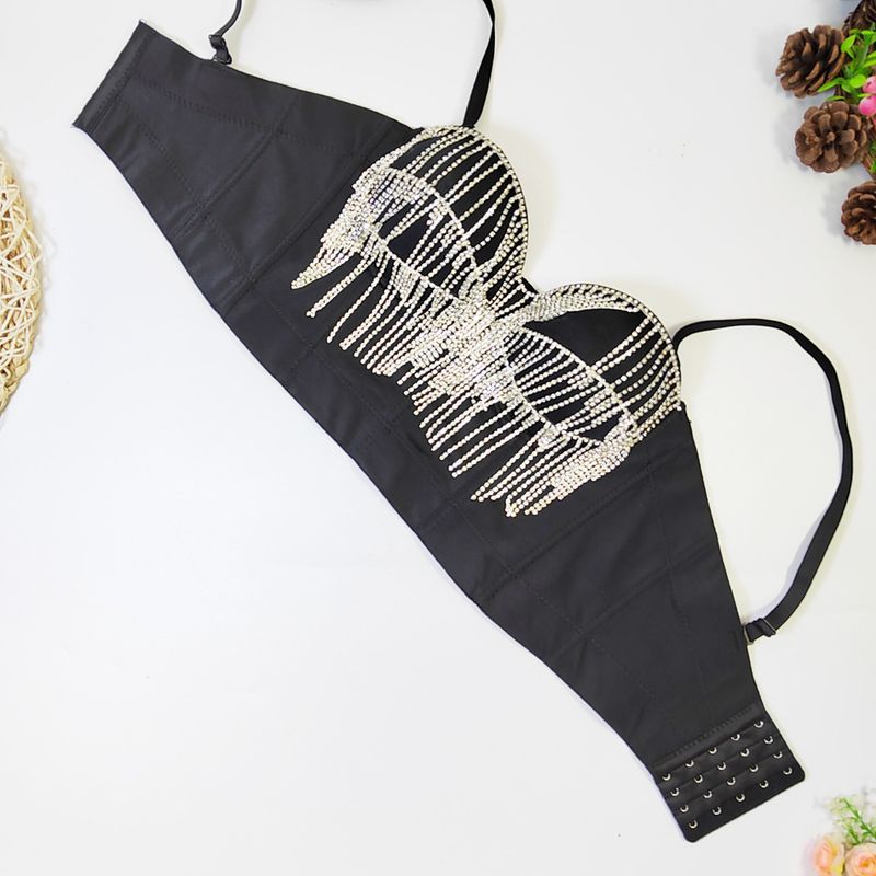 Corsetto avvolgente con catena di diamanti e nappe, design francese, corsetto con perline a spina di pesce, con reggiseno imbottito e top modellante_voghion.com