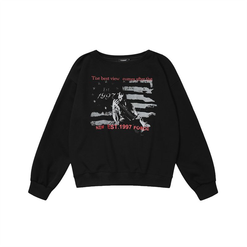 Felpa girocollo con stampa di personaggi in stile americano, ampia e casual, a maniche lunghe, da uomo, primavera-autunno, alla moda_voghion.com