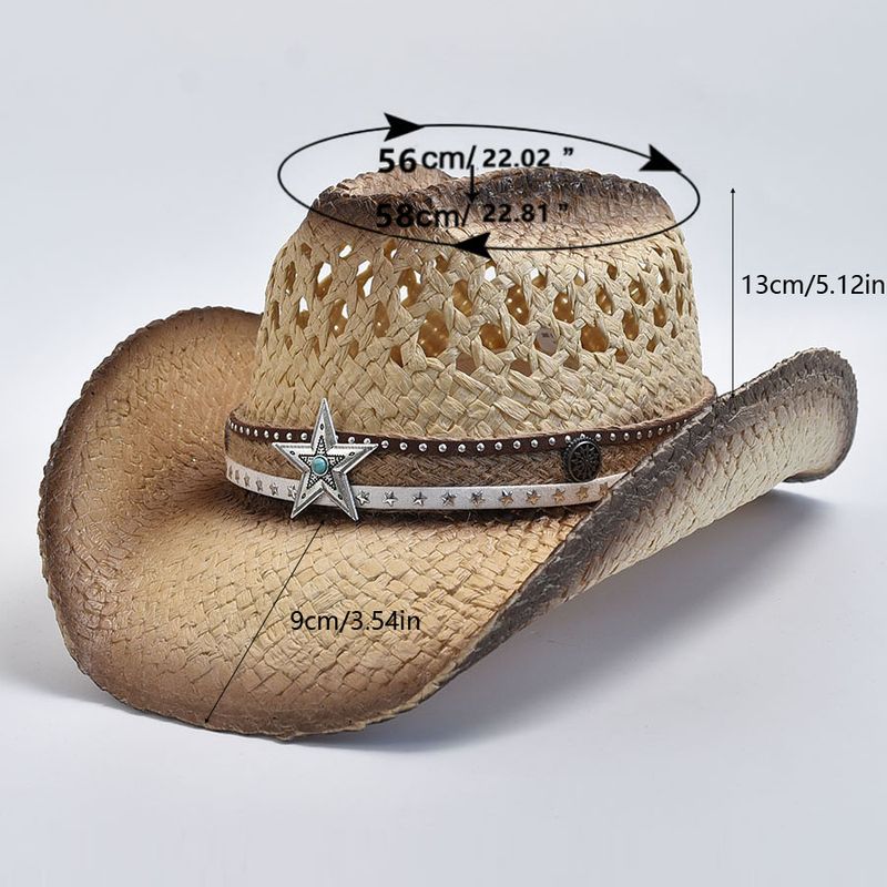 Cappello da cowboy occidentale in paglia naturale intrecciata a mano alla moda per donna e uomo, estivo, traspirante, da spiaggia, per sole_voghion.com
