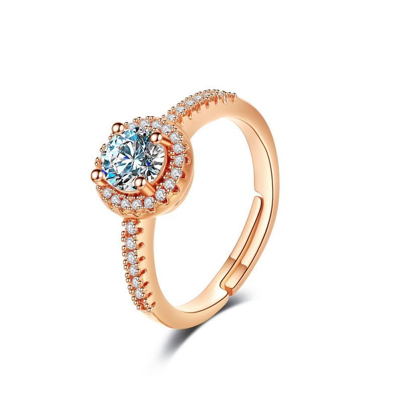 Adjustable Cubic Zirconia Wedding Ring For Women - Elegant Princess Style Stackable Band, Rose Gold/Silver/Gold, Ins Fashion Jewelry_voghion.com