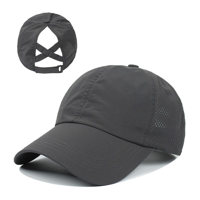 Summer Solid Color Baseball Cap Women's Athleisure Cross Ponytail Hat Mesh Quick-Drying Cap Visor Hat_voghion.com