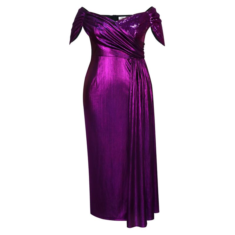 Women's Clothing New Off Shoulder V Neck Banquet Evening Dress Evening Party Pleated Small Sleeve Cover Dresses_voghion.com