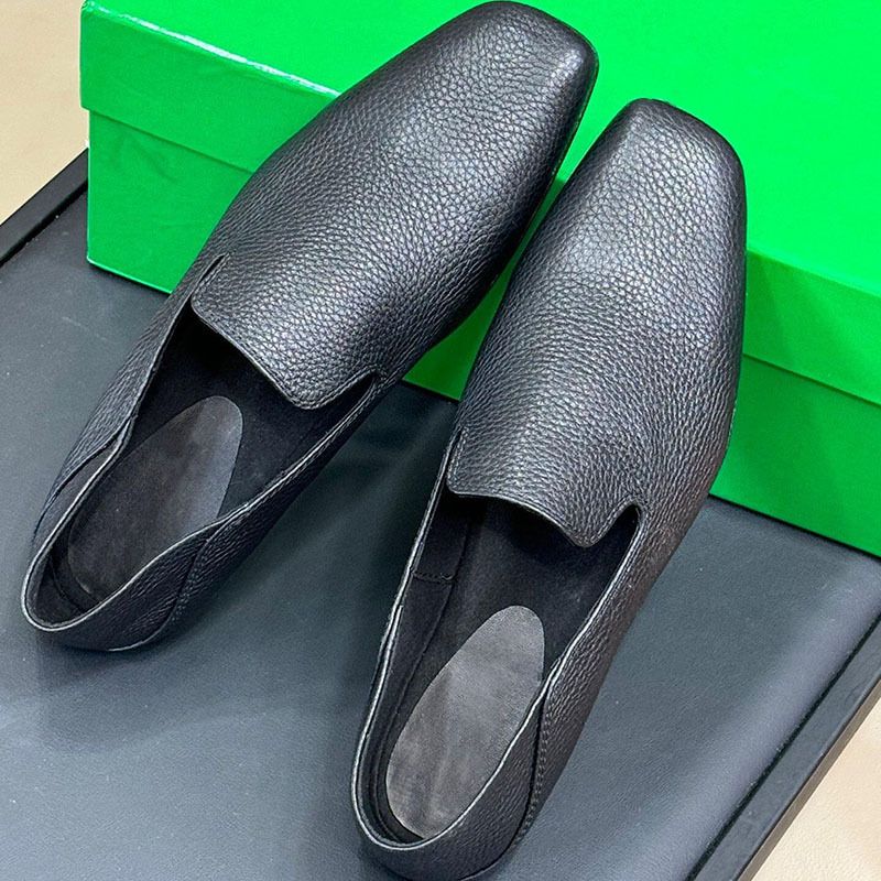Rindsleder-Version ~ Flache Schuhe aus echtem Leder im französischen Stil mit quadratischer Zehenpartie, vielseitige, einfache Slip-On-Loafer_voghion.com