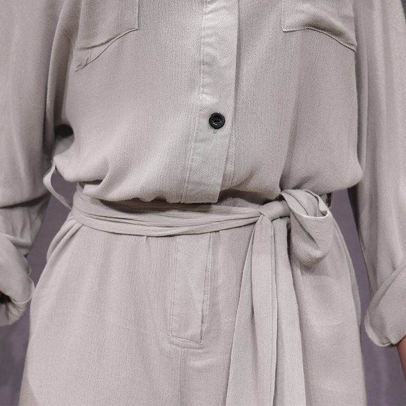 Women's fashion solid color casual shirt cotton hemp jumpsuit_voghion.com