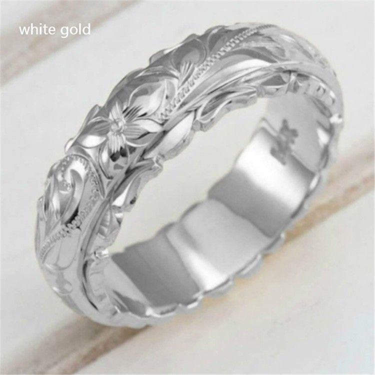 Anello con coda a forma di fiore di rosa inciso, nuovo e semplice, di Longhe_voghion.com