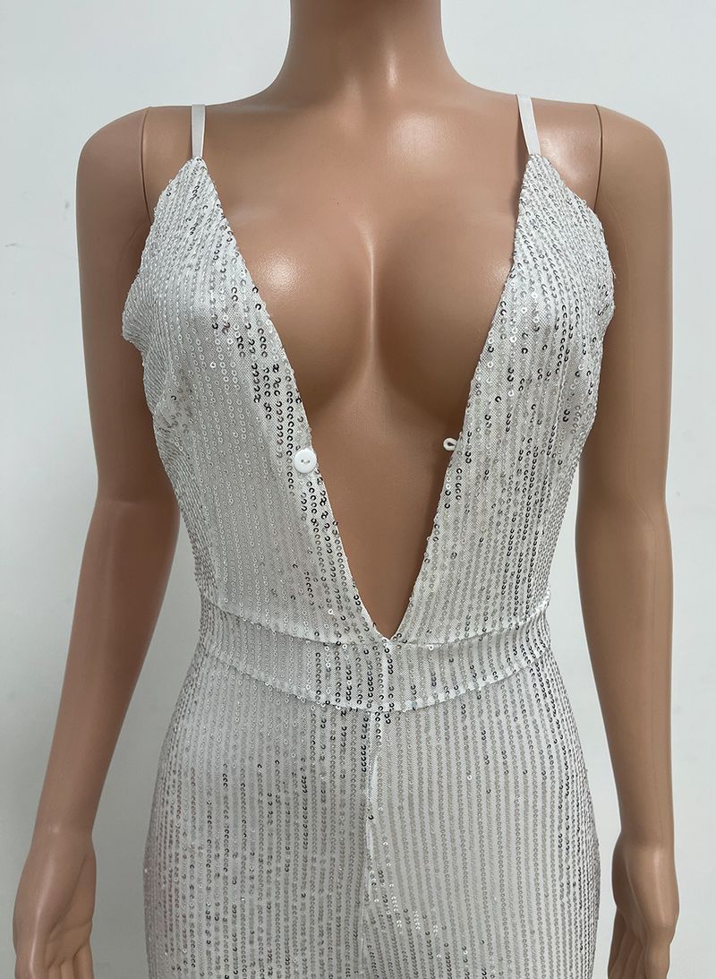 Kvinders pailletter uden ærmer Spice deep V grime grime romper_voghion.com