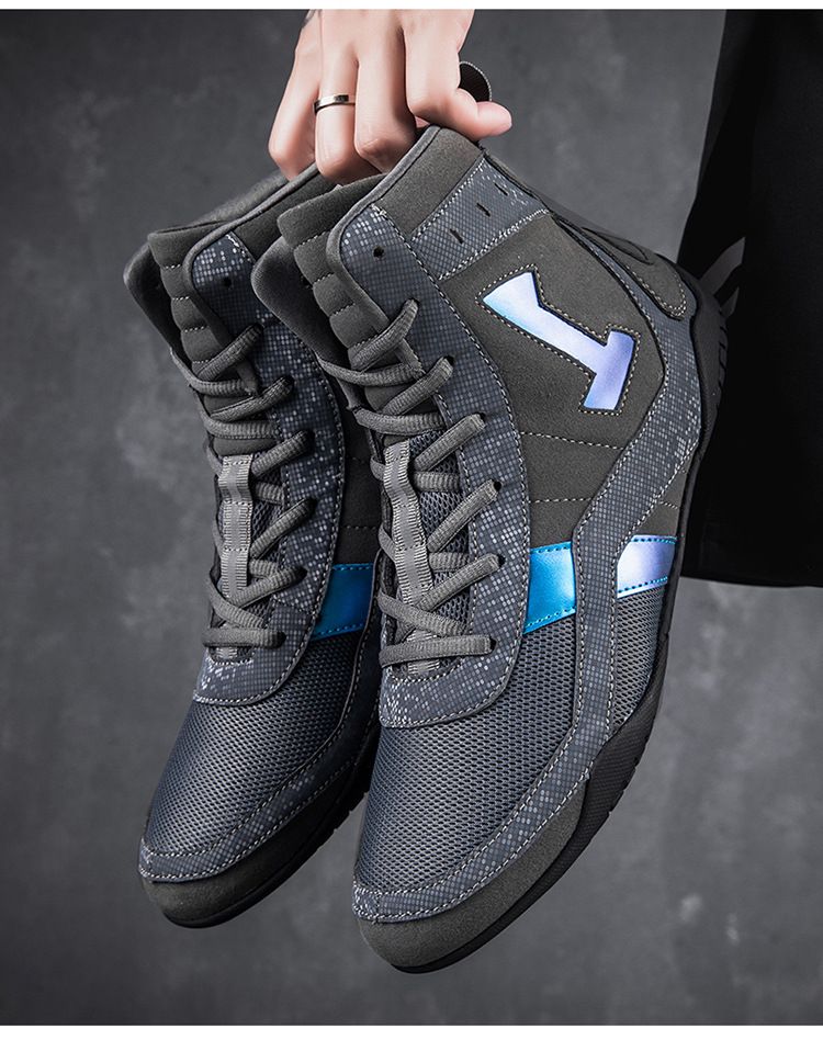 Bottes de fitness pour hommes et femmes, chaussures de combat, d'entraînement, de boxe, de lutte à canon haut, Sanda Muay Thai, chaussures de pétrissage_voghion.com