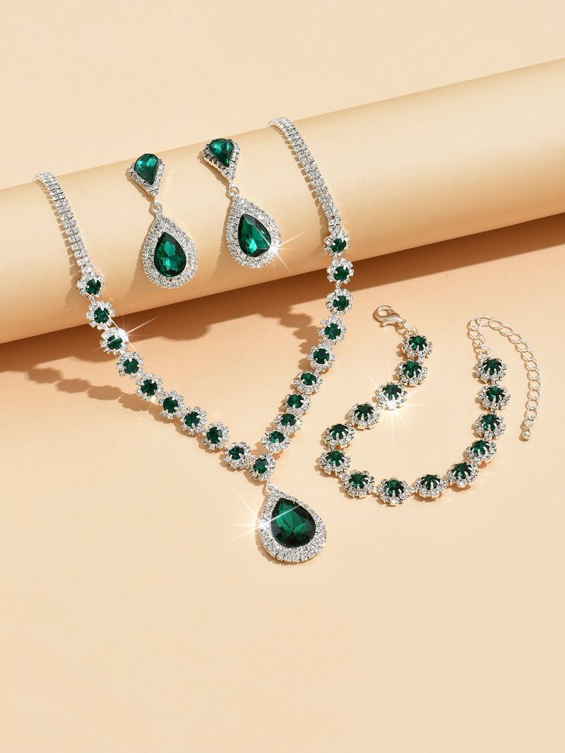 Set di gioielli per cena di nozze alla moda da donna Set di gioielli per sposa e sposa, collana, orecchini, bracciale, set di tre pezzi_voghion.com