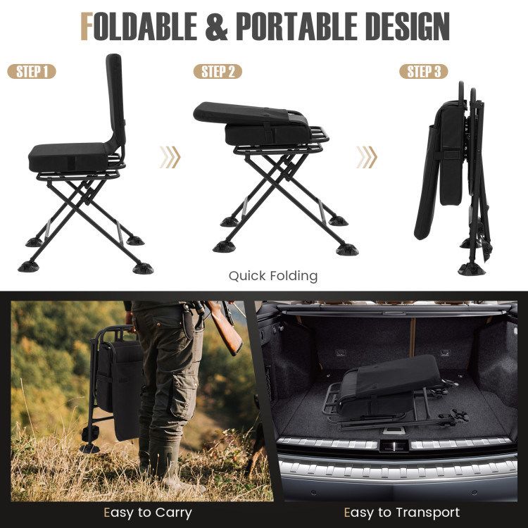 Swivel Folding Chair with Backrest and Padded Cushion_voghion.com