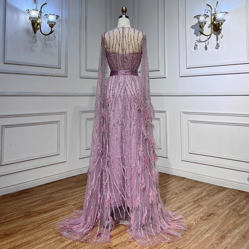 Elegantes Abendkleid mit langen Ärmeln für Damen – Sexy Abendkleid mit hoher Taille für Hochzeit, Party und Bankett (Elfenbein, Blau, Lila)_voghion.com