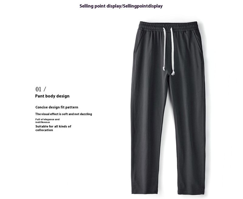 Férfi európai férfi tiszta pamut bő, egyenes szárú nadrágok, egyszínű egyszerű hétköznapi sportnadrágok_voghion.com