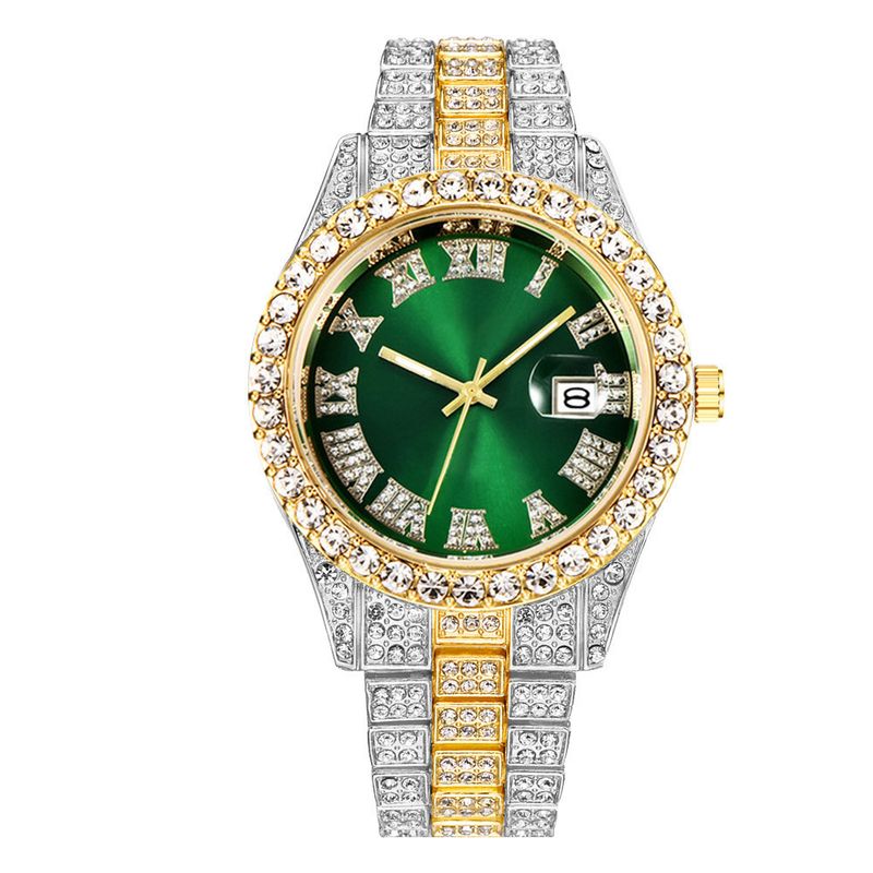 Heren stalen band quartz horloge hiphop business stalen band kalender heren volledig diamanten horloge_voghion.com