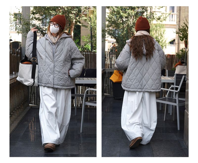 Giacca corta monopetto con cappuccio e motivo a rombi, stile Louvre, per ragazza, invernale, nuova, giapponese, morbida e ampia_voghion.com