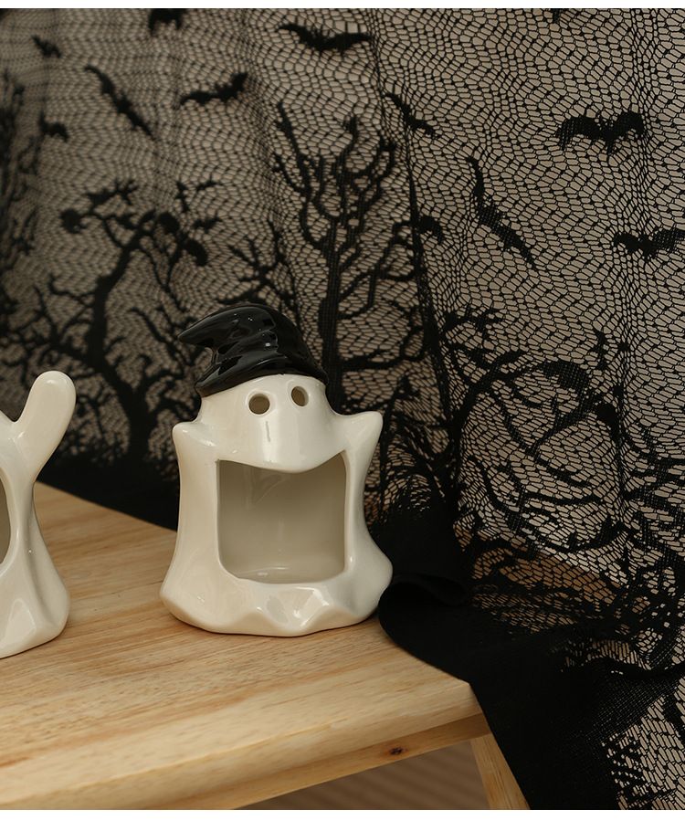 Schwarze Halloween-Spitzentischdecke – Gothic-Spinnennetz-Netzstoff (120 x 180 cm) | Spukhaus-Dekoration, Hexenparty, Horror-Themen-Dekoration_voghion.com