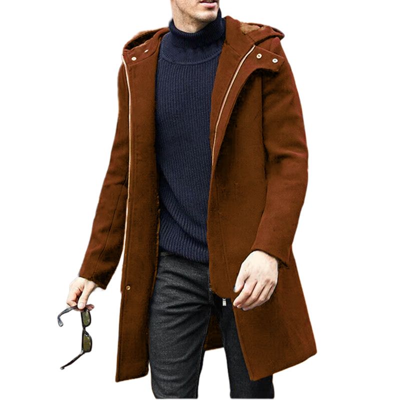 Herrenbekleidung große Größe Wollmantel Männer Freizeitjacke mittlere Länge Zweireiher_voghion.com