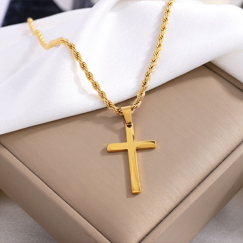 Collana da donna con ciondolo dorato, collana con catena intrecciata in oro inossidabile, collana con croce in acciaio al titanio, resistente alla luce, versatile, alla moda, da uomo_voghion.com